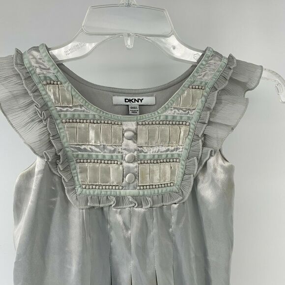 DKNY Silver Silky Sleeveless Ruffle Edge Dress - Picture 4 of 9